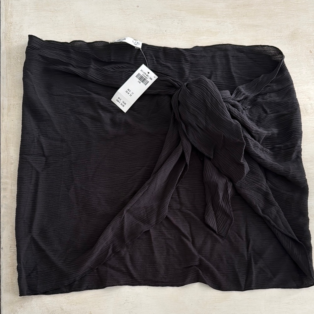 Black Textured Wrap Skirt